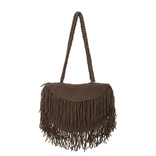 شنطة كروشيه بنية بشرابات